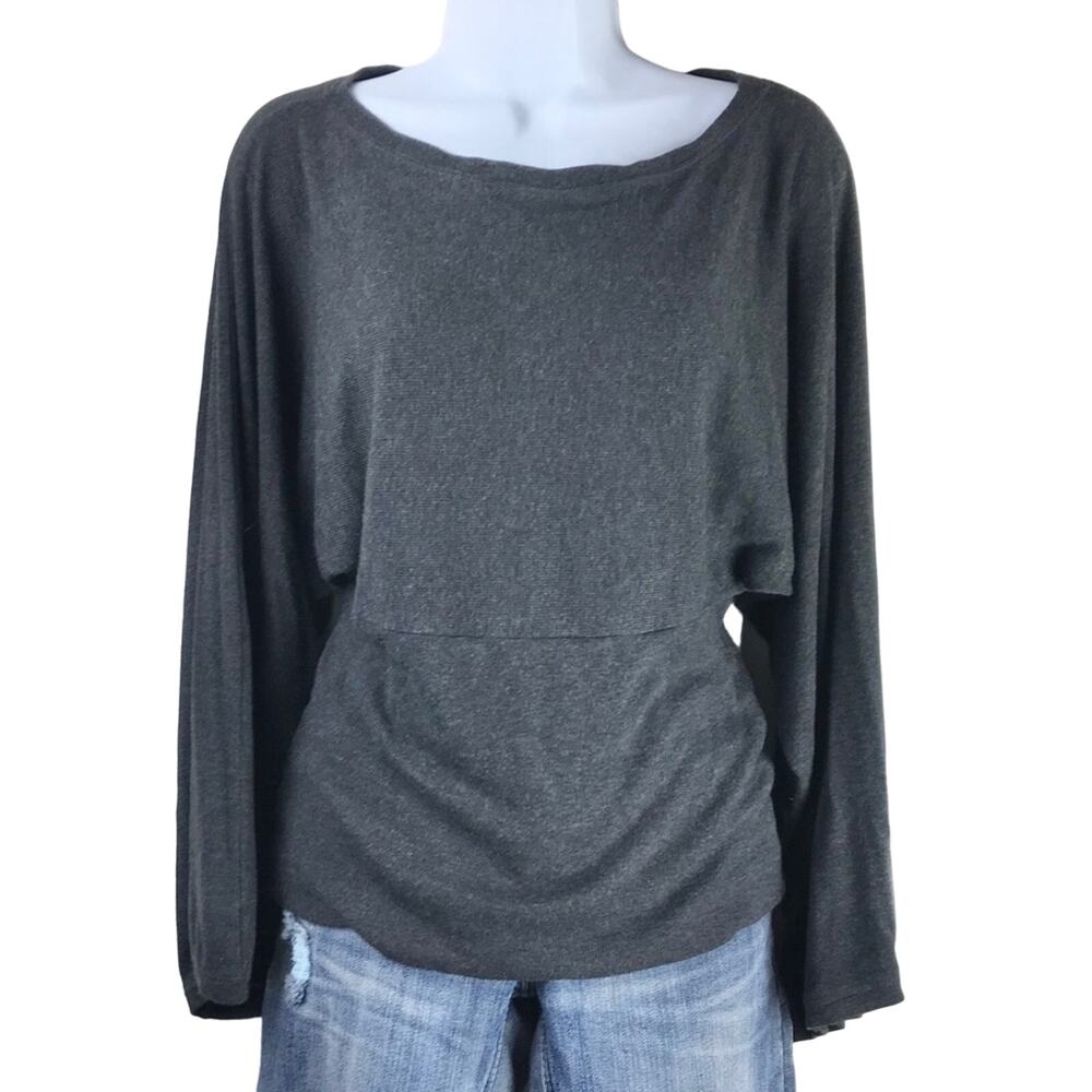 Bebe Dolman Wide Sleeve Boho Sweater Gray L Made in USA